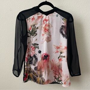 Ted Baker IVOR Opulent bloom floral printed shirt blouse long sleeve sz 1 TB XS